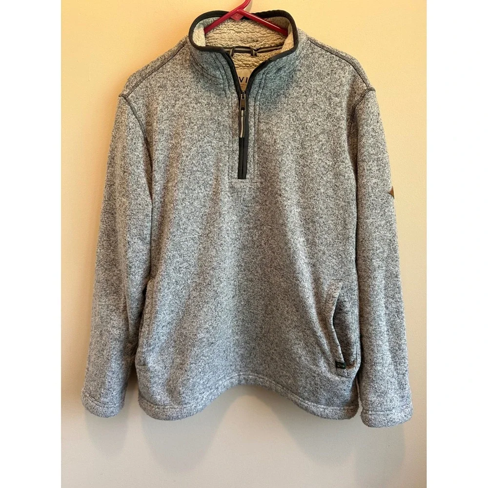 Orvis Mens Gray Sherpa Lined Quarter Zip Pullover Sweater Jacket Size Medium
